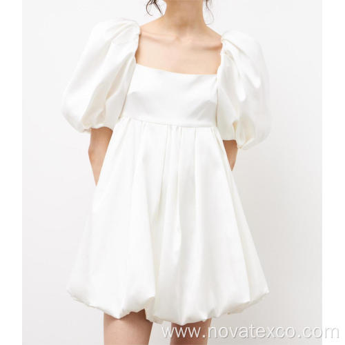 Satin Bubble Sleeves Dress